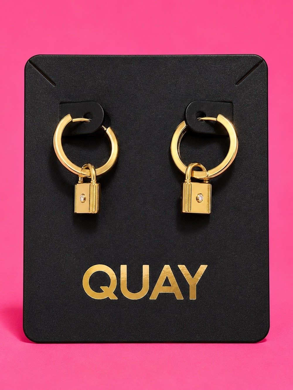Quay Australia Gold Padlock Hoop Huggie Earrings